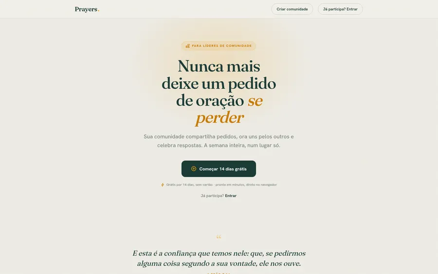 Captura de tela do site Prayers