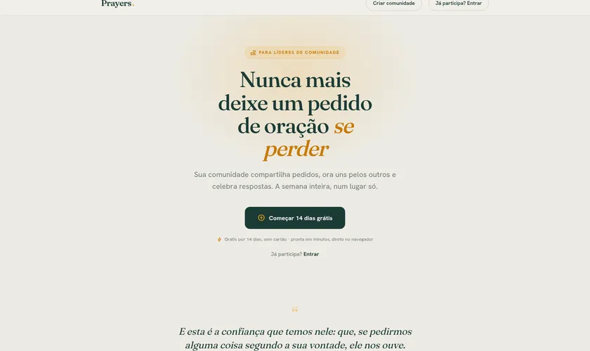 Captura de tela do site Prayers